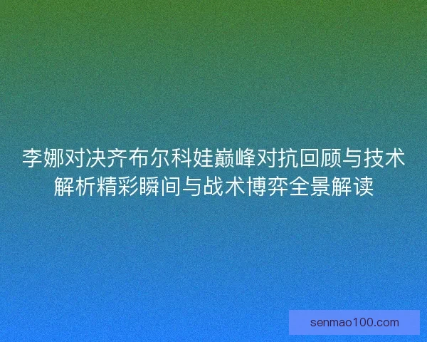 李娜对决齐布尔科娃巅峰对抗回顾与技术解析精彩瞬间与战术博弈全景解读