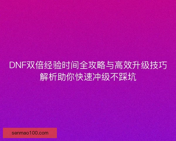 DNF双倍经验时间全攻略与高效升级技巧解析助你快速冲级不踩坑